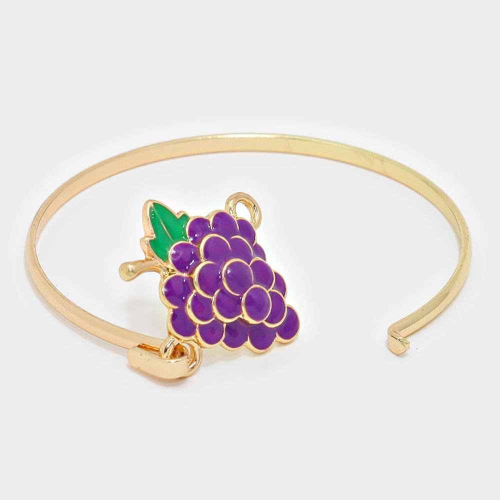 Purple Grapes Gold Metal Fruit Shape Hook Bracelet - Picture 2 of 3